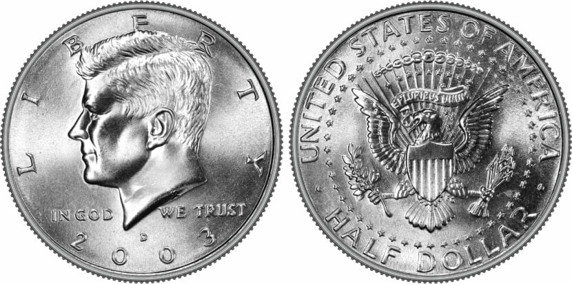 2003 Kennedy half dollar obverse and reverse showing NIFC collector coin