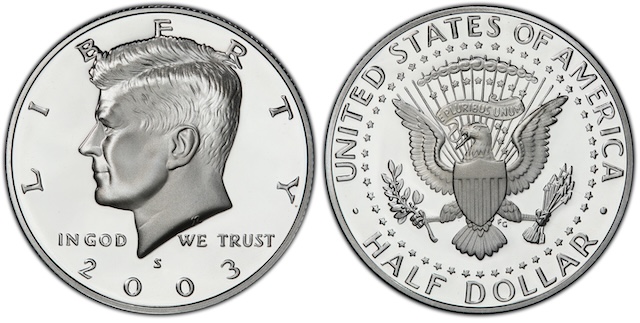 Group of 2003 Kennedy half dollar specimens from original mint bag showing original luster and collector packaging